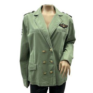 Cabi Womens Military Blazer Jacket Olive Green Double-Breasted Patch Size M #326